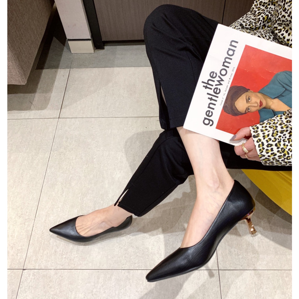 Giày cao gót nữ 5p mũi nhọn da vân mềm bít mũi thời trang công sở đẹp -tiemgiaydazzling DA585