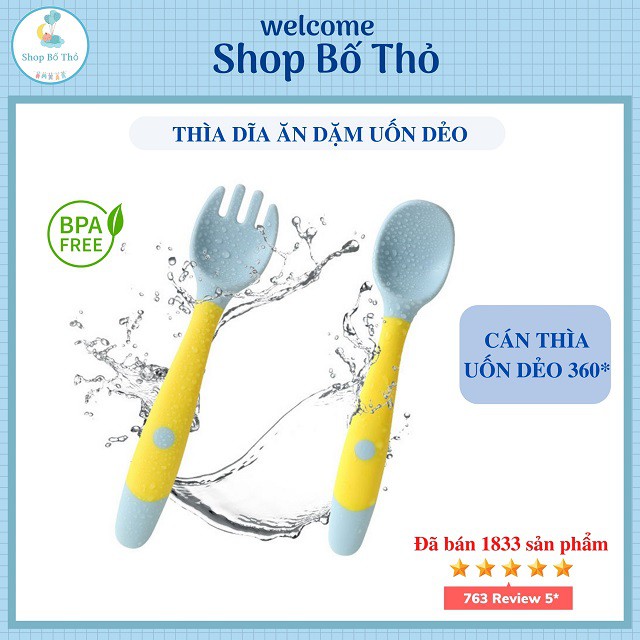 Bộ Thìa Dĩa Ăn Dặm Uốn Dẻo 360 Độ Chính Hãng, Thìa Uốn Cong Tập Xúc An Toàn Cho Bé.