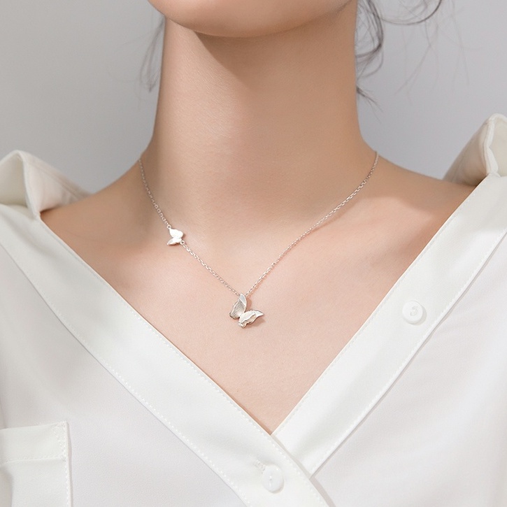 Dây chuyền Bạc ý 925 bươm bướm đôi 2 mặt vòng cổ nữ
