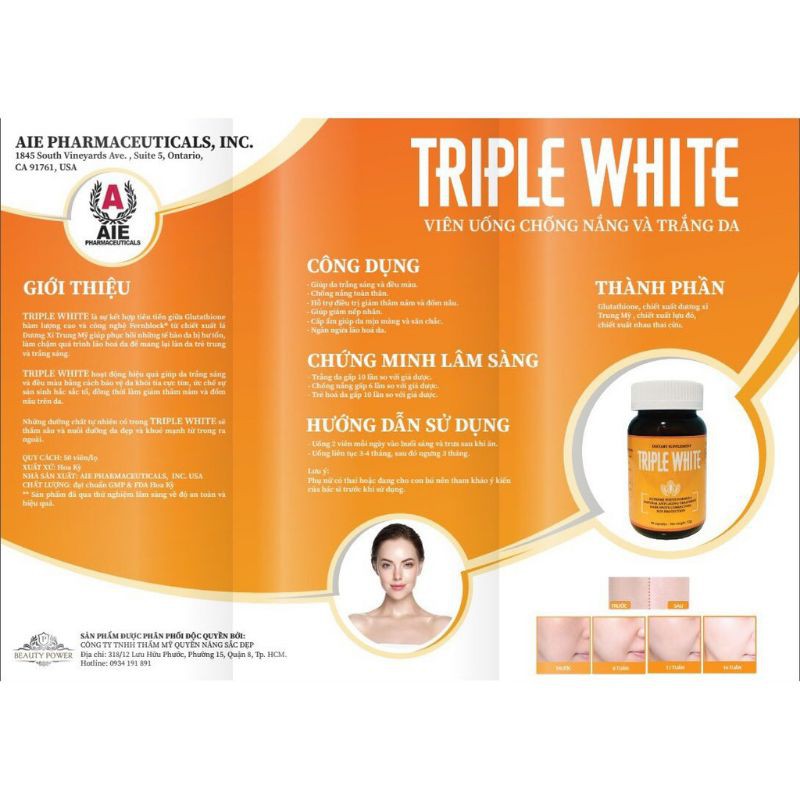 [HÀNG CHÍNH HÃNG] Viên uống chống nắng, trắng da, hỗ trợ nám Triple White | BigBuy360 - bigbuy360.vn