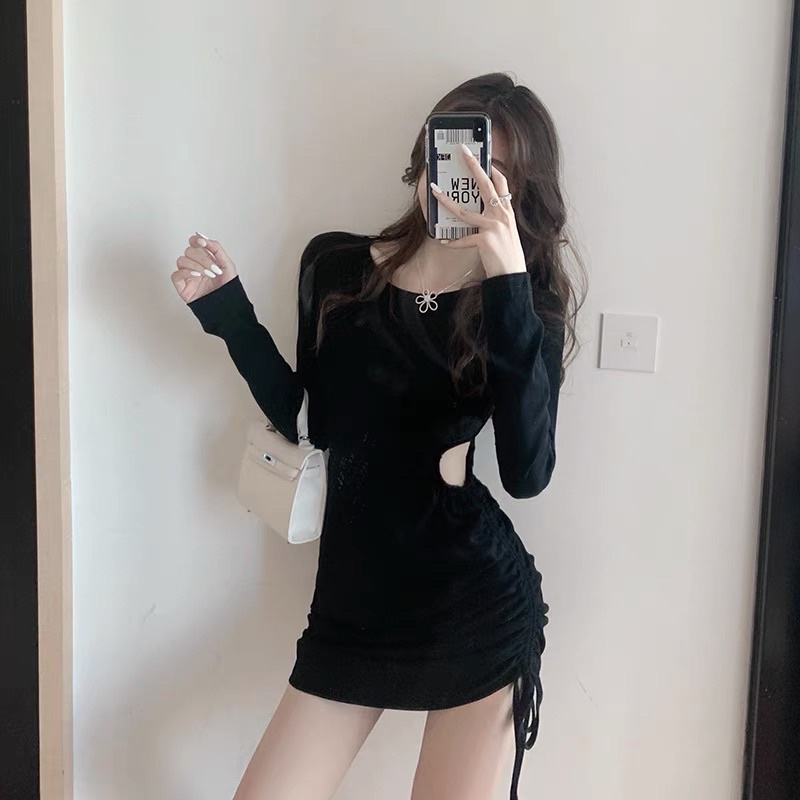 VÁY BODY DÀI TAY KHOÉT EO / ĐẦM BODY THUN GÂN