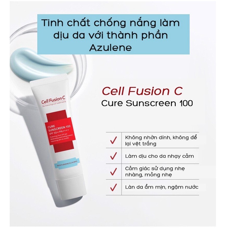 Kem chống nắng dưỡng ẩm, cấp nước cho da khô, nhạy cảm Cellfusion C Cure Sunscreen 100 SP50+/PA++++ 30ml  - NiNiShop