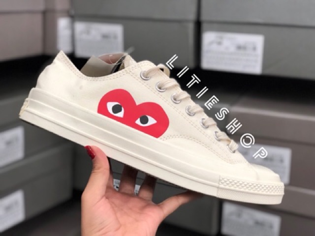 ẢNH THẬT | GIÀY  Comme Des Garcons Play X Converse Chuck Taylor - Hidden Heart Low Top Sneaker CỔ THẤP NAM NỮ KEM