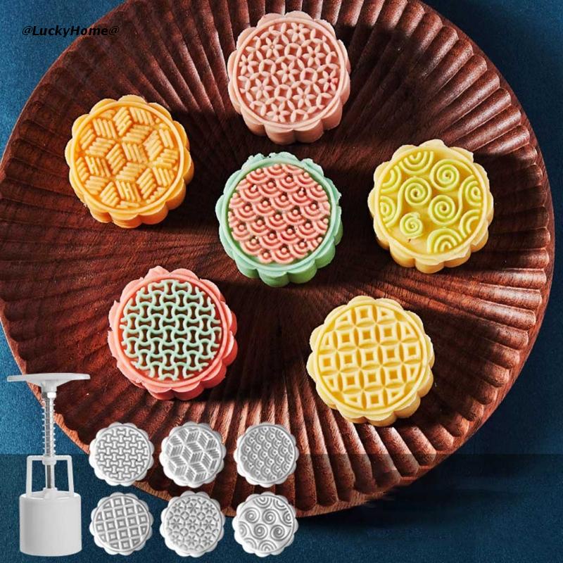 Bộ Khuôn Trung Thu Lò Xo 125g VÂN MÂY 6 Mặt 1 Nhấn