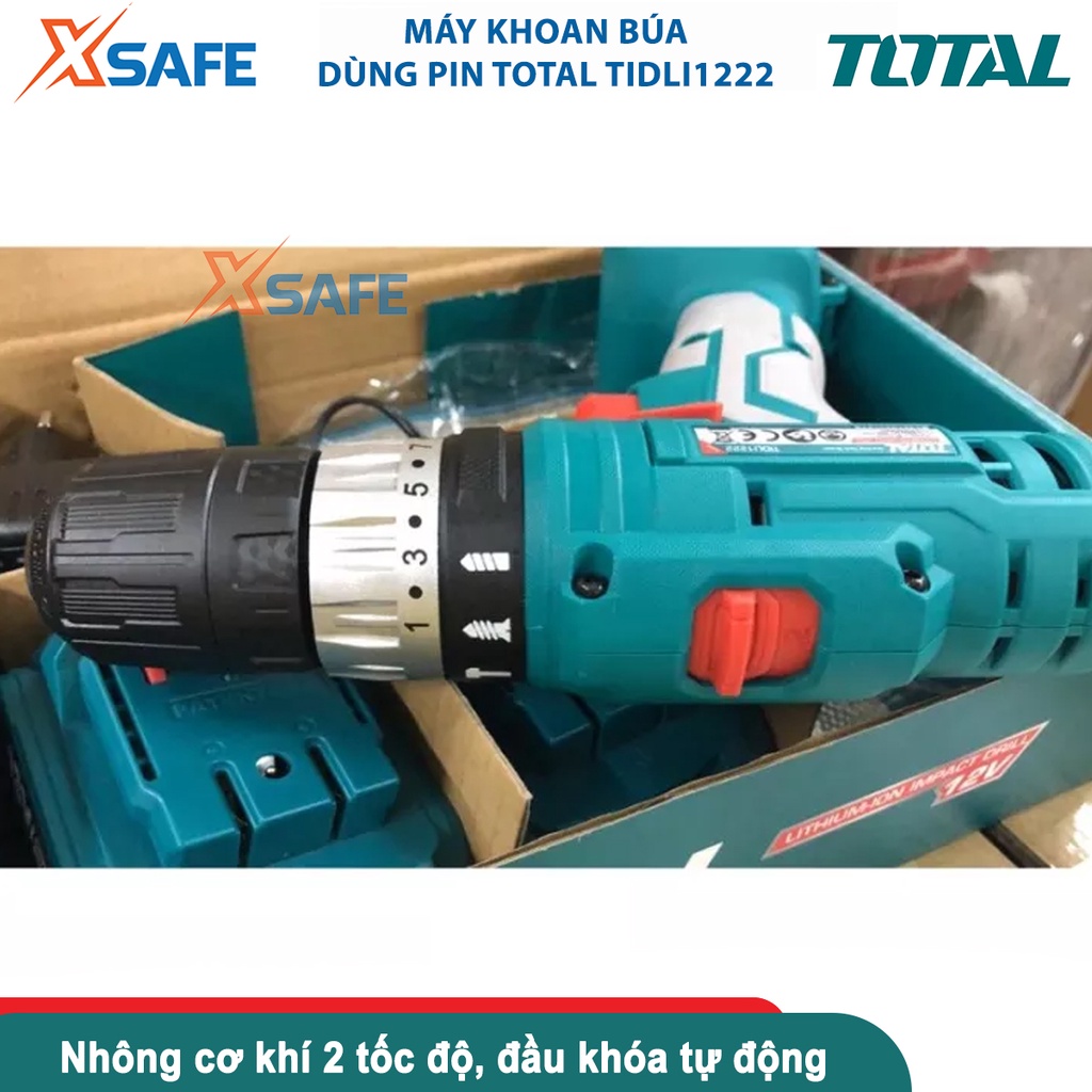 Máy khoan pin cầm tay 12V TOTAL TDLI1222 tốc độ 1350v/p, lực siết 25nm, khả năng khoan 10mm, nhông 2 tốc độ - chính hãng