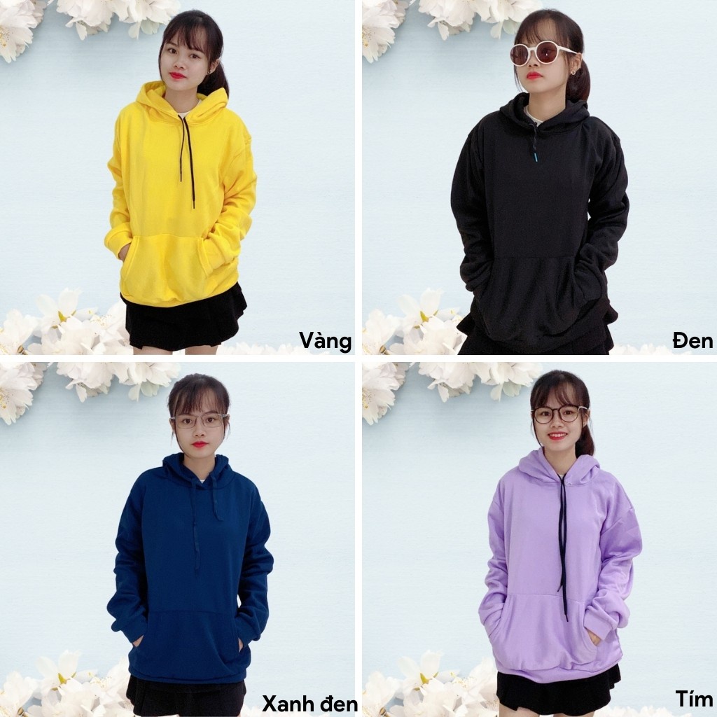 Áo khoác hoodie nỉ trơn unisex nam nữ có mũ phom rộng cá tính