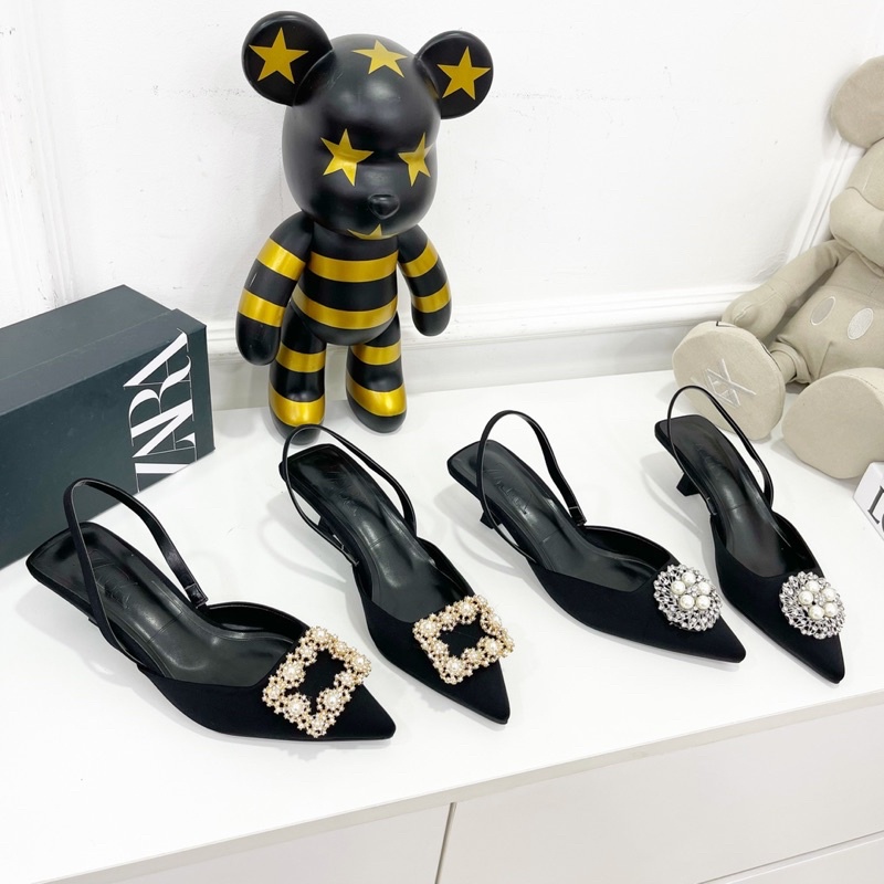 Sandal zara mặt đá quai sau gót nhú xuất dư fullbox