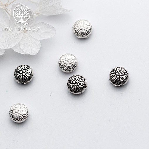 Charm bạc chặn hạt hình tròn dẹp họa tiết hoa văn - NQ Jewelry