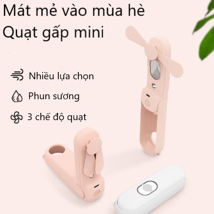 Quạt mini phun sương cầm tay gấp gọn, quạt cầm tay mini phun sương tích điện 3 chế độ