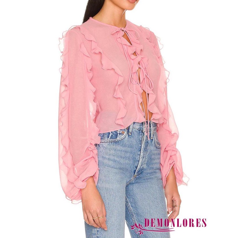 Áo Cardigan Tay Dài Cổ Tròn Nhún Bèo Màu Trơn Thời Trang Cho Nữ