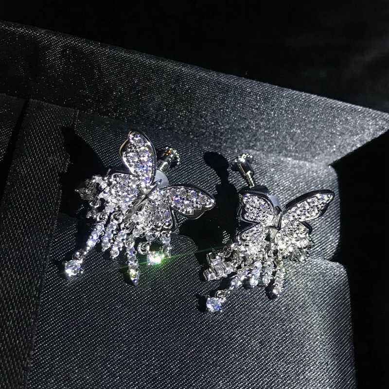 Bông Tai Hình Bướm Đính Đá Zircon Sáng Bóng Thanh Lịch Cho Nữ