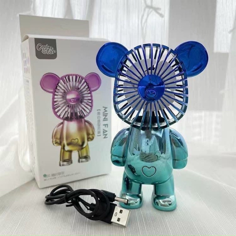 Quạt hình gấu có sạc USB cầm tay mini ba tốc độ nhiều màu sắc cho trẻ em/ nữ / văn phòng / du lịch ngoài trời