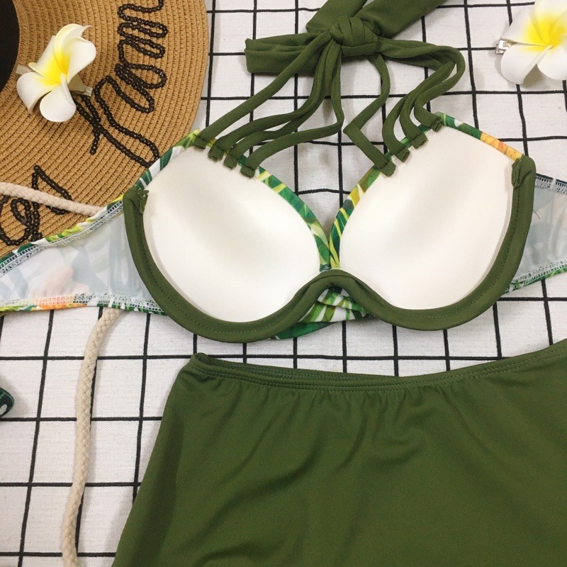 [HÀNG HOT] Set bikini váy xoè hoạ tiết hoa lá tropical