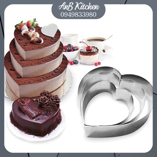 Bộ 3 khuôn ring hình tim không đáy làm bánh lạnh, bánh cheesecake, mousse, tiramisu