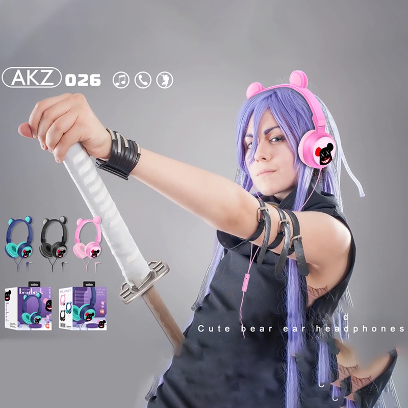 Tai Nghe Chụp Tai AKZ-026 Có Dây Chuẩn 3.5MM Hình Gấu Trúc Dễ Thương Cho Bé