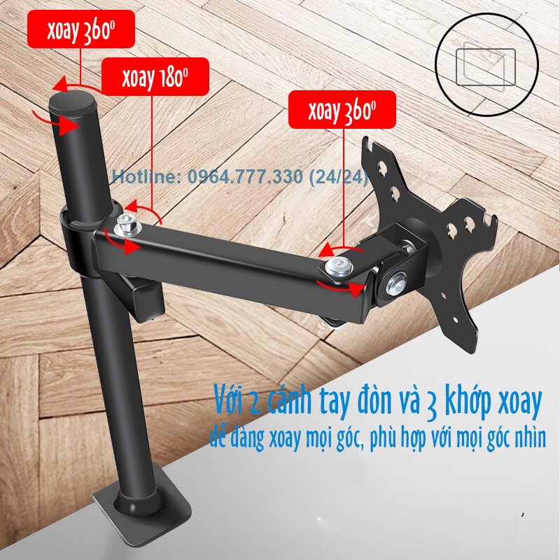 XL03 giá treo màn hình - Kẹp bàn/ Xoay 360 độ - Chân đứng/ Cột Đứng 40 Cm [Màn hình 17-27inch]  - [Rẻ Hơn NB F80]