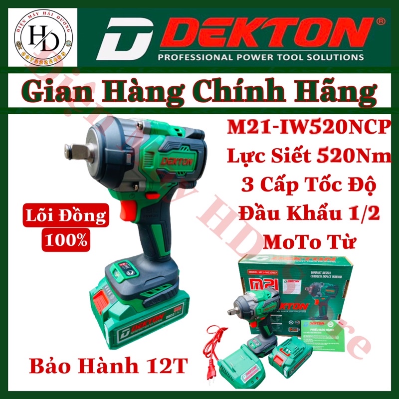 Máy siết bulong pin 21V 520Nm.DEKTON M21-IW520NcP.Đầu Khẩu 1/2.Dekton (Moter từ).Lõi Đồng 100%