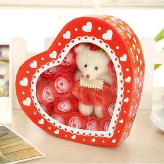 Hộp quà Hoa hồng sáp gấu bông trái tim