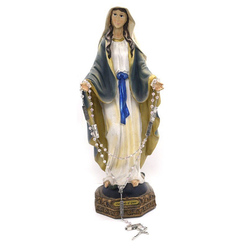 HO 6mm Kính Cystal Mân Côi 49cm Dây Xích Dài Dây Chuyền Nam Nữ Cầu Nguyện Mân Côi Công Giáo Chúa Giê