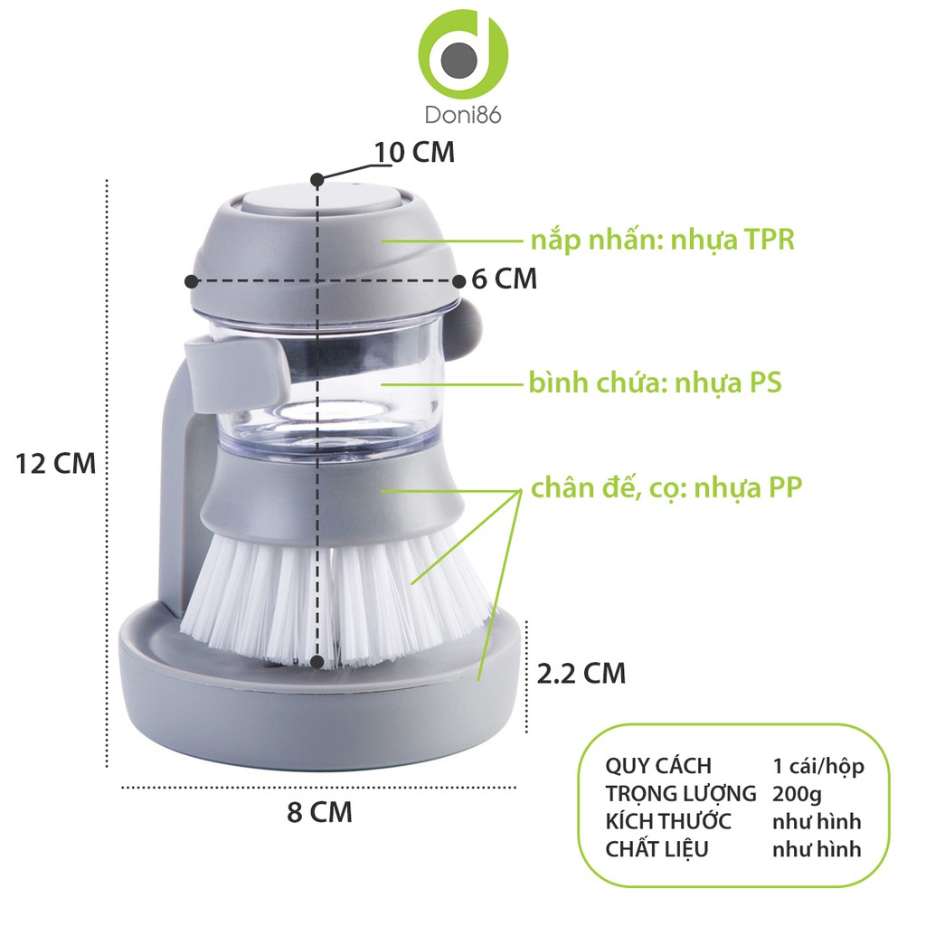 Bàn chải, cọ rửa nhà bếp đa năng, cọ rửa bát đĩa có bình chứa và xịt nước rửa chén tiện ích_Doni86_DOPK190