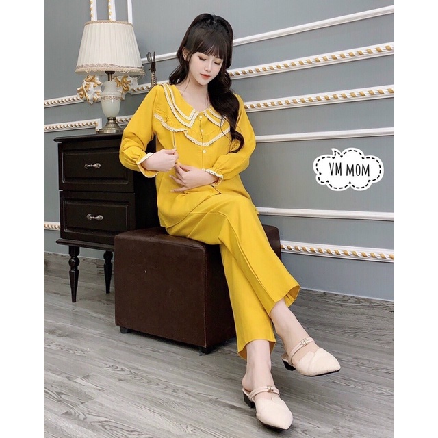 Bộ Bầu dài ,sau sinh có khoá ti tiện lợi,pha ren 2 cổ điệu đàquần có chun chỉnhfreesize 43-68kg