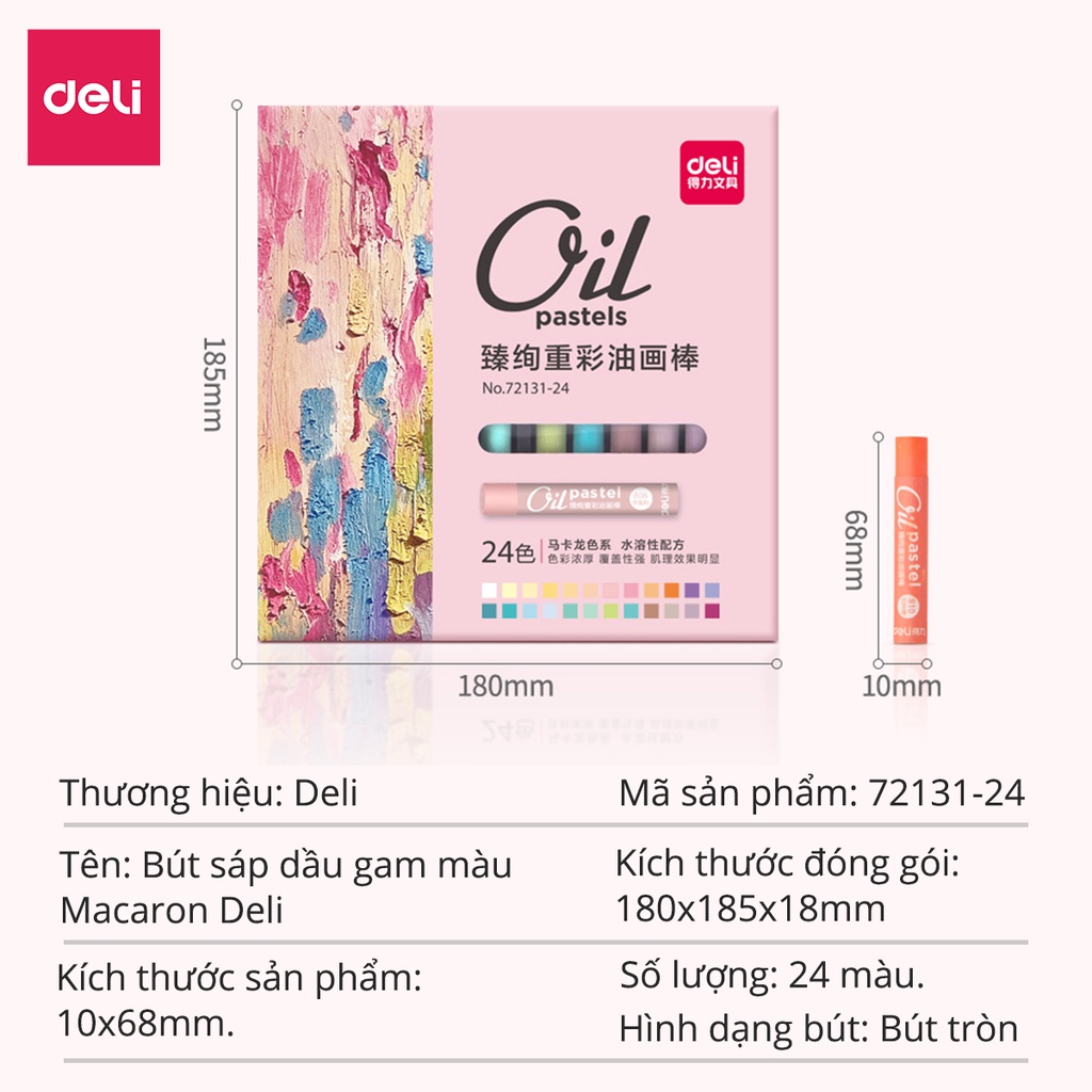 [Mã LIFEDELI20K5 giảm 20K đơn 0Đ] Bút sáp dầu chuyên dụng Deli - 24 Màu - 72131