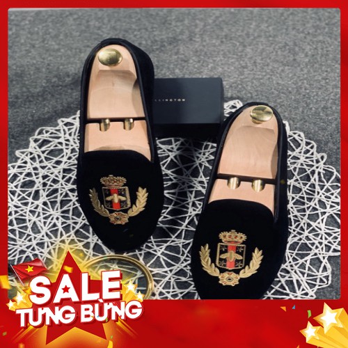 Giày Slipon Lười Nam Da Lộn Độn Đế 3cm Thêu Ong Đỏ Siêu Chất - Hàng nhập khẩu