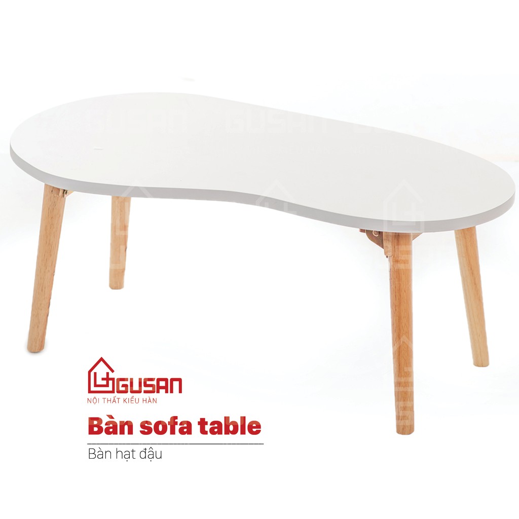 Bàn trà gỗ tự nhiên sơn phủ NC, bàn trà sofa đẹp thông minh, chân gập, tiện lợi, thiết kế hiện đại GUSAN hình hạt đậu