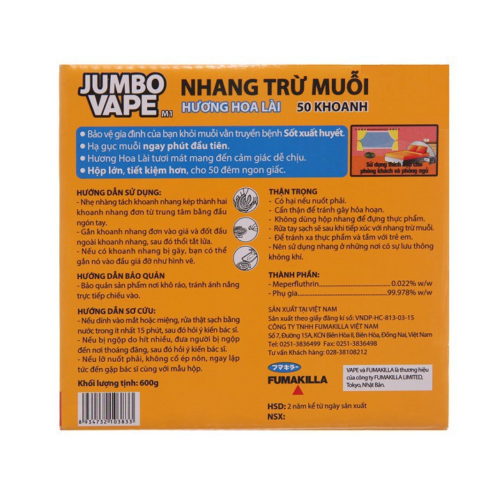 Nhang muỗi jumbo hương hoa lài hộp 10 khoanh