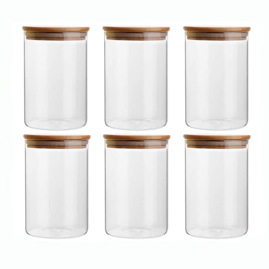 Hũ thủy tinh nắp gỗ có zoang cao 12cm,đường kính 6cm