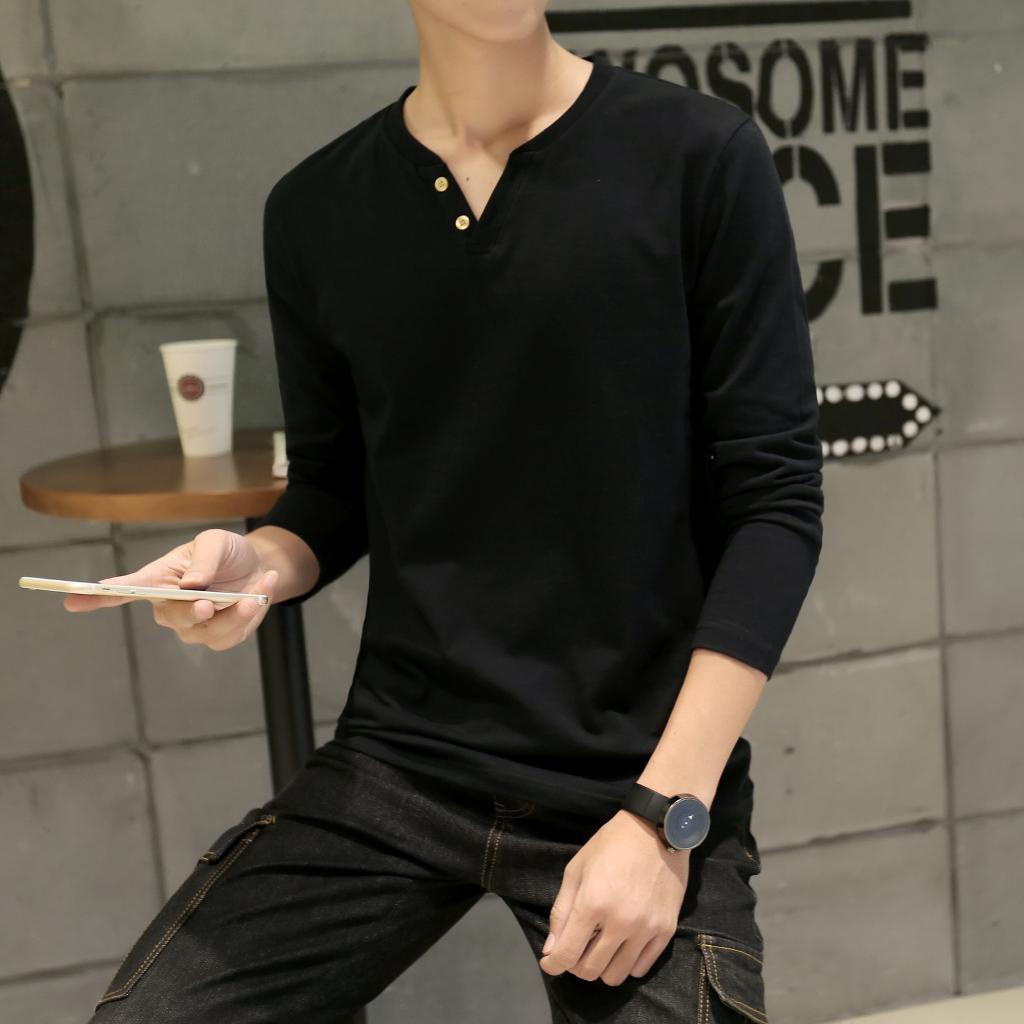 Áo Thun Trơn Dài Tay Cổ Chữ V Cho Nam (M-2Xl) | BigBuy360 - bigbuy360.vn