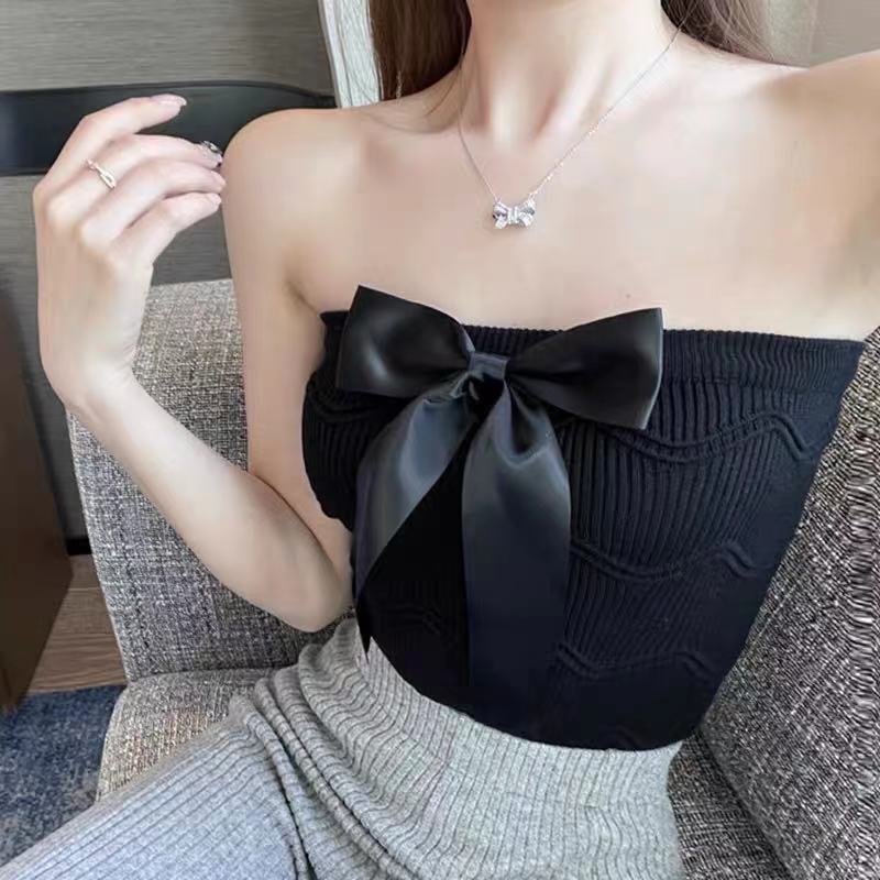 Áo không tay SUXI dệt kim phối nơ thời trang cho nữ