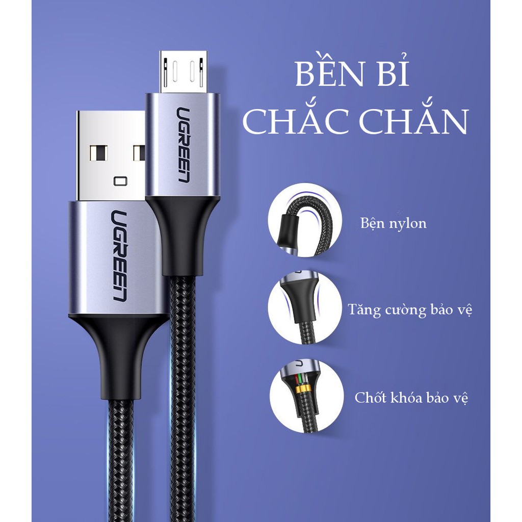 Cáp sạc nhanh Micro USB 2.4A dài từ 0.25-2m UGREEN US290