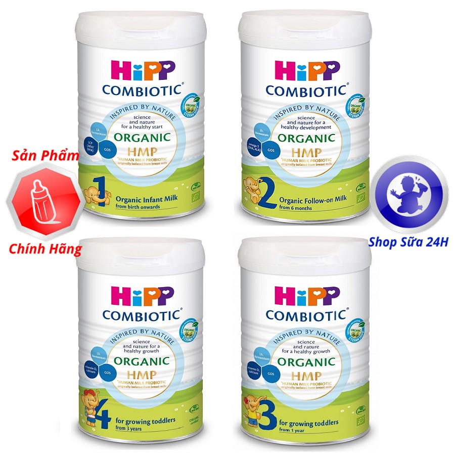 Combo 4 Hộp Sữa HiPP ORGANIC COMBIOTIC Mẫu Mới Số 1, 2, 3, 4 Lon 800g