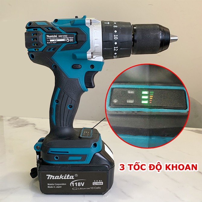 [Tặng bộ 30 mũi khoan] Máy khoan pin CÓ BÚA 118V KHÔNG CHỔI THAN – Motor 775 - đầu auto lock