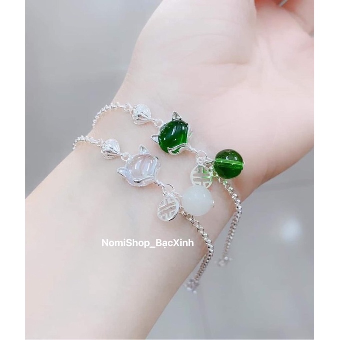 Lắc tay bạc, vòng tay hồ ly cho nữ mix đá phong thuỷ và đồng tiền may mắn Mainomi Shop Bạc Xinh