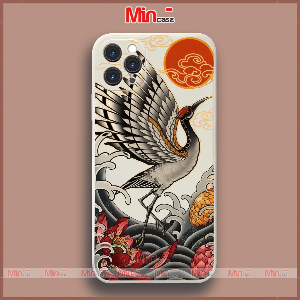 Ốp lưng điện thoại iPhone chim hạc cạnh viền vuông silicon dẻo cho ip 6/6s/7/8/X/XS/XR/11/12/13/14 Pro Plus Max Mincase