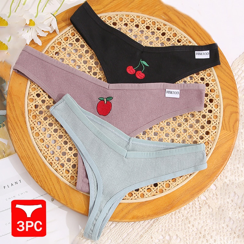 Set 3 quần lót CuteByte vải cotton lưng thấp thêu họa tiết quyến rũ cho nữ