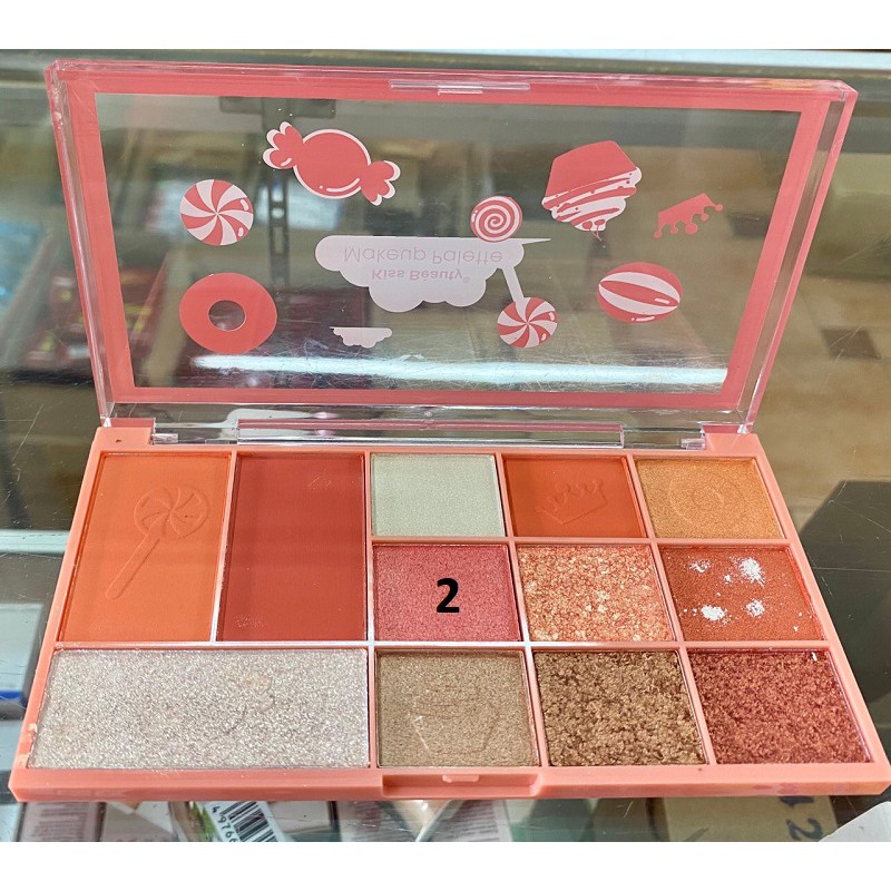 [BẢN DONUT CANDY - SIÊU CƯNG] Phấn Mắt 10 ô + 2 ô má hồng Màu Nhũ Lì kim tuyến Kiss Makeup Palette 87138