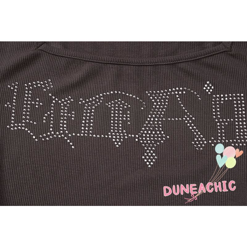 DUNEA Áo kiểu DUNEA tay dài cổ vuông họa tiết đính đá long lanh xinh xắn thời trang dành cho nữ