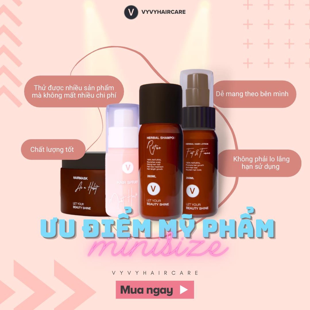 Set du lịch bộ sản phẩm chăm sóc tóc toàn diện size mini vyvyhaircare V 240ml