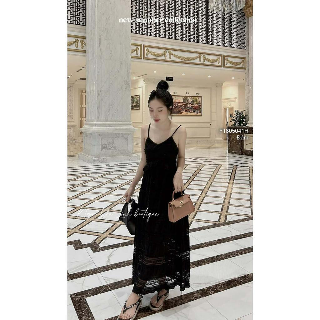 Đầm kiểu ren dáng dài 2 dây phối eo viền bèo!