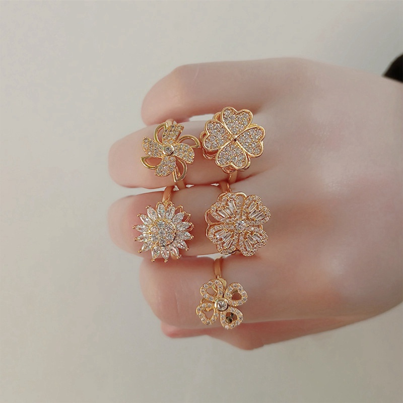 Nhẫn hở hình cối xay gió/ cỏ 4 lá xoay được