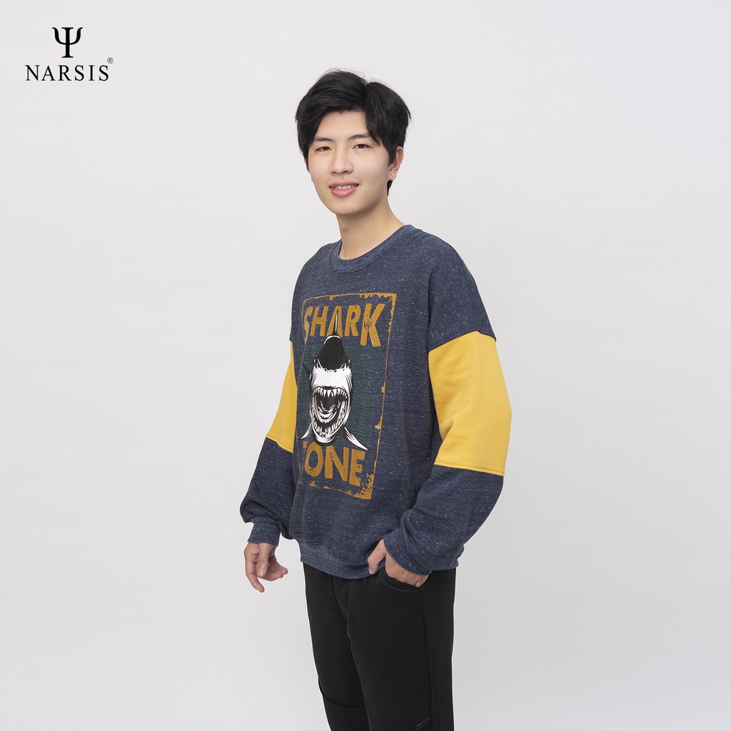 Áo nam thu đông NARSIS D0019 - D0020 nỉ zíp đen xước trắng phối vàng và tím than xước trắng phối vàng