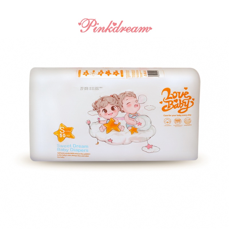 Tã dán hữu cơ Pinkdream Lovebaby size S 50 miếng cho bé từ 4-8kg