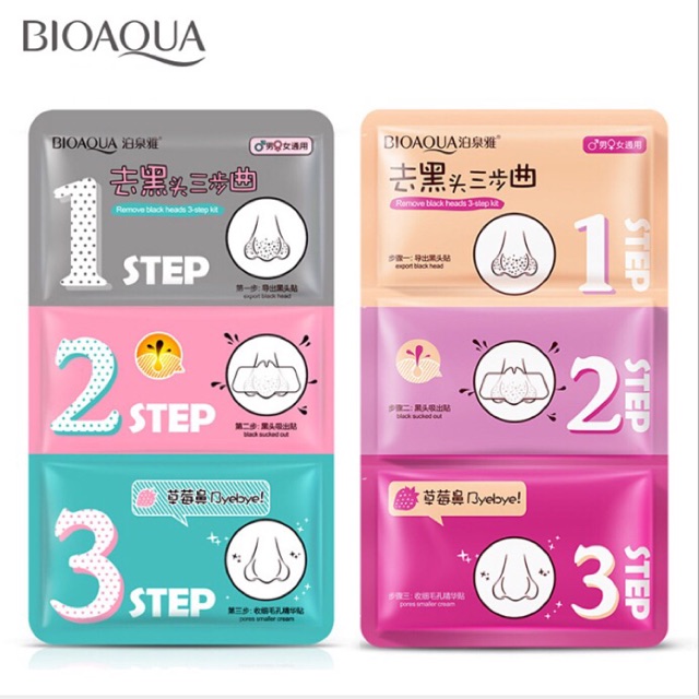 Mặt Nạ Lột Mụn Mũi Remove Black Heads 3 Step Kit của Bioaqua | WebRaoVat - webraovat.net.vn