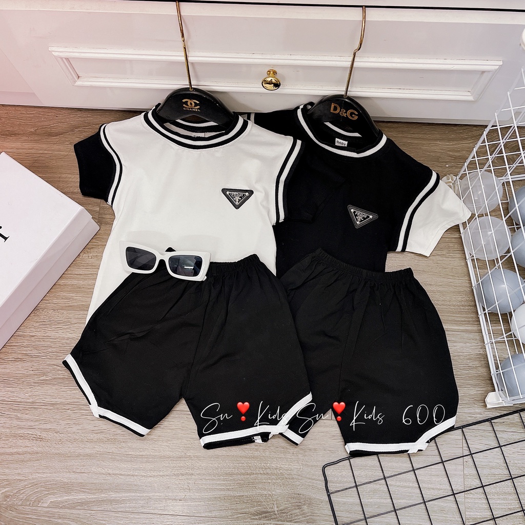 Bộ cộc tay chất Cotton tàu phối màu chạy viền cực đẹp cho bé trai bé gái