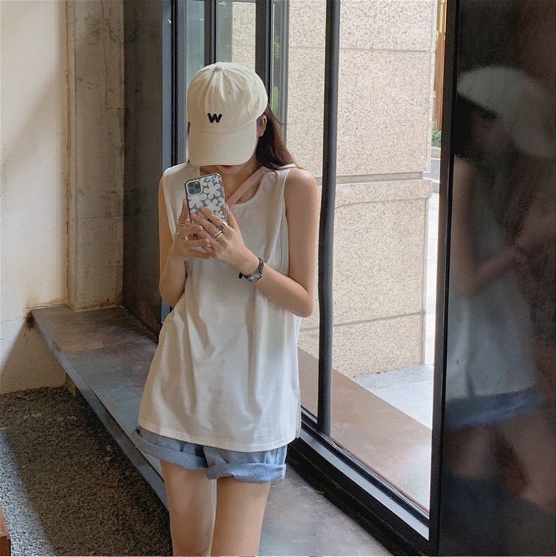 Áo Tank Top 3 lỗ nữ form rộng đen trắng cá tính