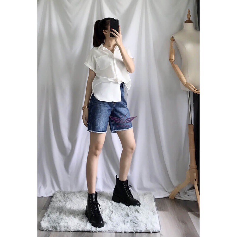 Quần jean nữ lửng đùi cạp cao/tua lai/nhạt, đậm
