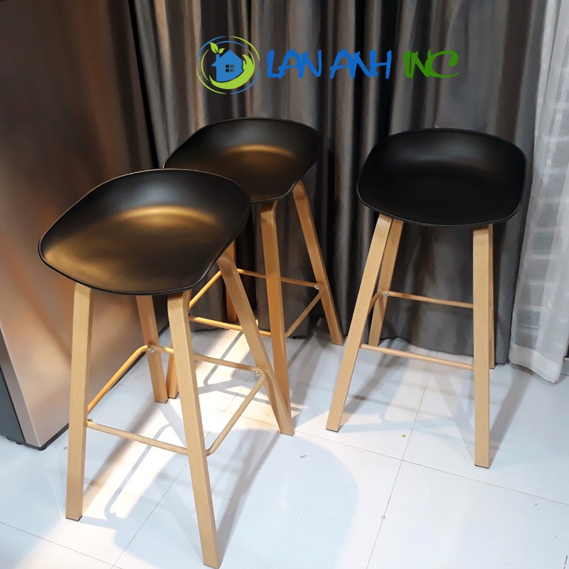 Ghế quầy bar HAY chân sắt sơn tĩnh điện đen hoặc giả gỗ cao cấp LAB08